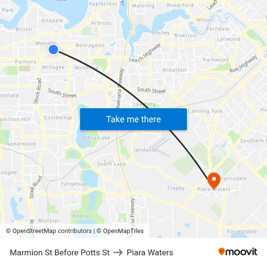 Marmion St Before Potts St to Piara Waters map