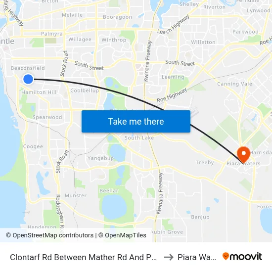 Clontarf Rd Between Mather Rd And Parnell Rd to Piara Waters map