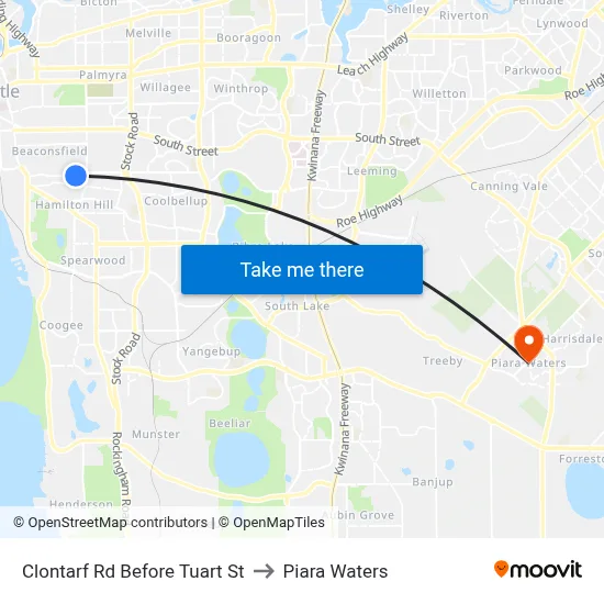Clontarf Rd Before Tuart St to Piara Waters map