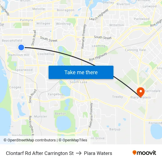 Clontarf Rd After Carrington St to Piara Waters map