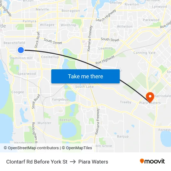 Clontarf Rd Before York St to Piara Waters map