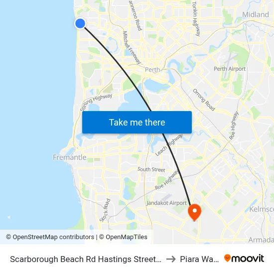 Scarborough Beach Rd Hastings Street Cat Id 19 to Piara Waters map
