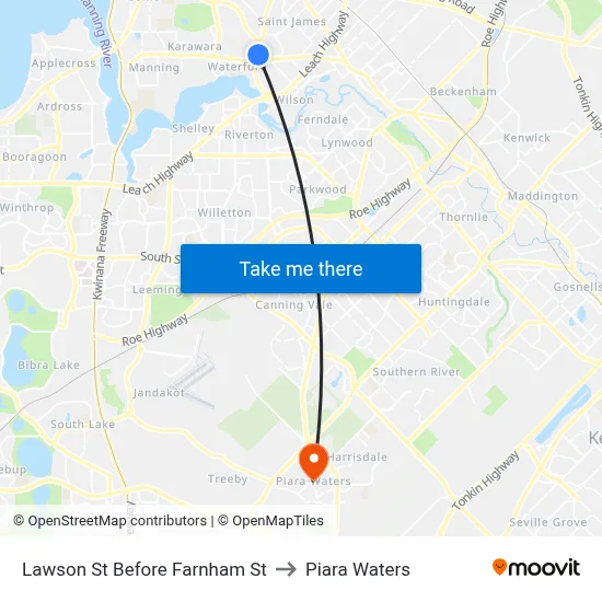 Lawson St Before Farnham St to Piara Waters map