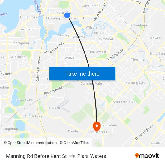 Manning Rd Before Kent St to Piara Waters map