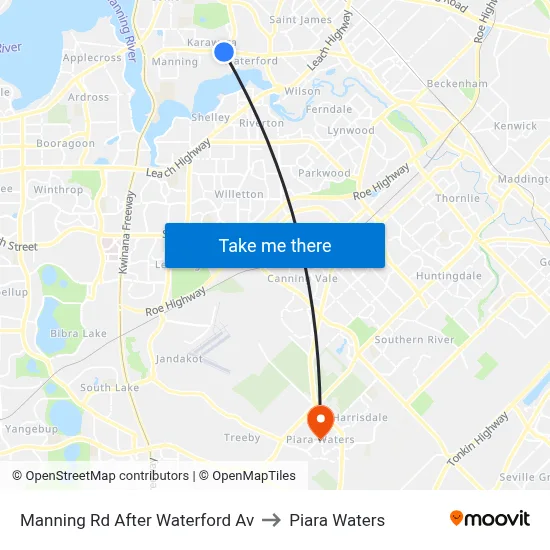 Manning Rd After Waterford Av to Piara Waters map