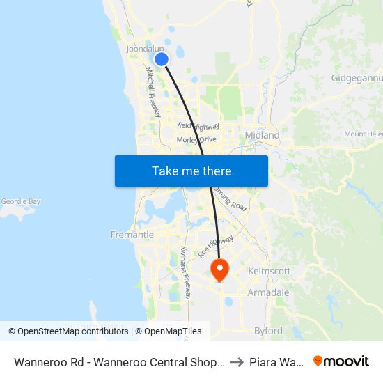 Wanneroo Rd - Wanneroo Central Shopping Ctr to Piara Waters map