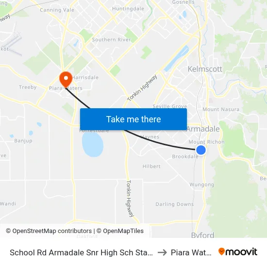 School Rd Armadale Snr High Sch Stand 2 to Piara Waters map