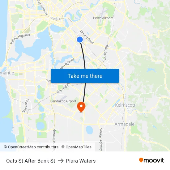 Oats St After Bank St to Piara Waters map