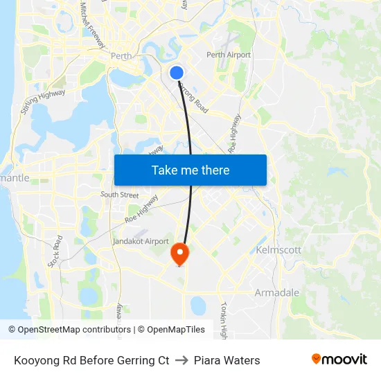 Kooyong Rd Before Gerring Ct to Piara Waters map