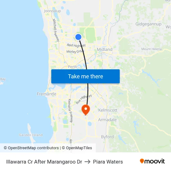 Illawarra Cr After Marangaroo Dr to Piara Waters map