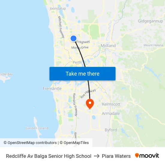 Redcliffe Av Balga Senior High School to Piara Waters map