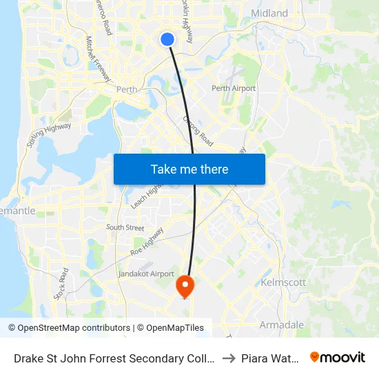 Drake St John Forrest Secondary College to Piara Waters map