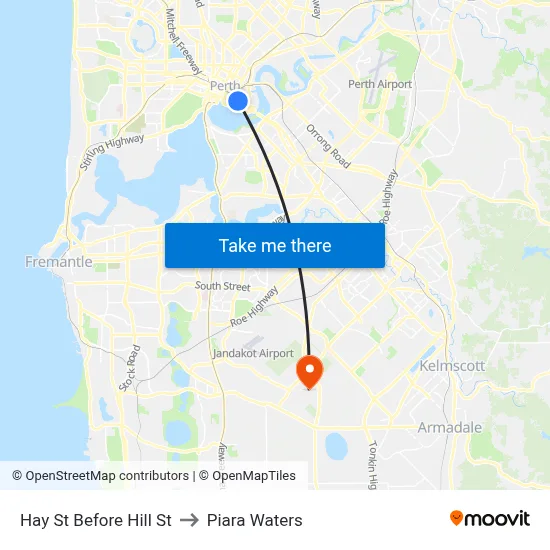 Hay St Before Hill St to Piara Waters map