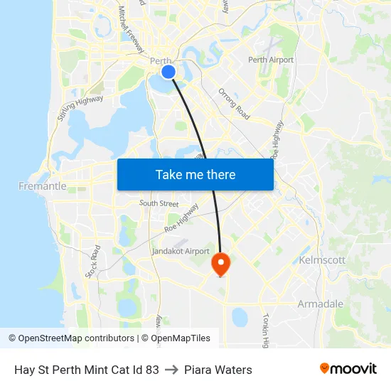 Hay St Perth Mint Cat Id 83 to Piara Waters map