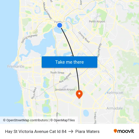Hay St Victoria Avenue Cat Id 84 to Piara Waters map