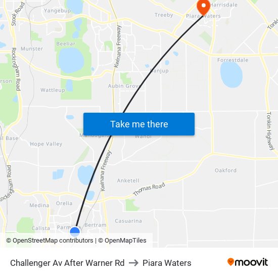 Challenger Av After Warner Rd to Piara Waters map