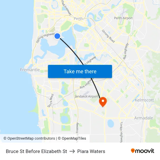 Bruce St Before Elizabeth St to Piara Waters map