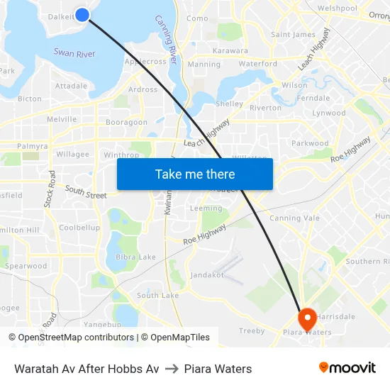Waratah Av After Hobbs Av to Piara Waters map