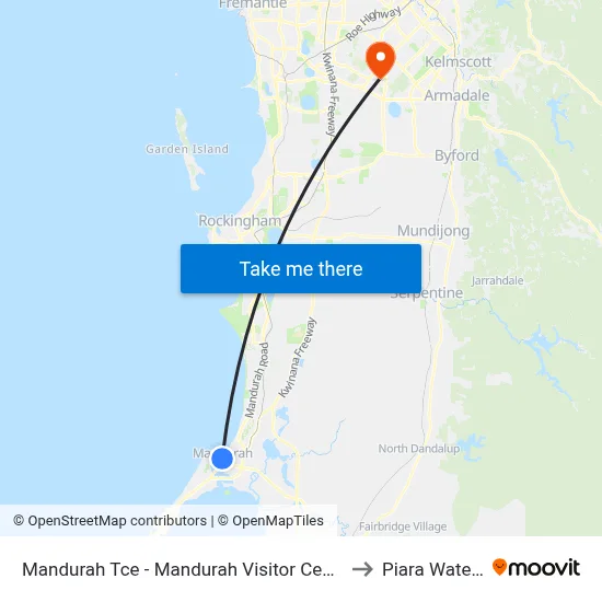Mandurah Tce  - Mandurah Visitor Centre to Piara Waters map