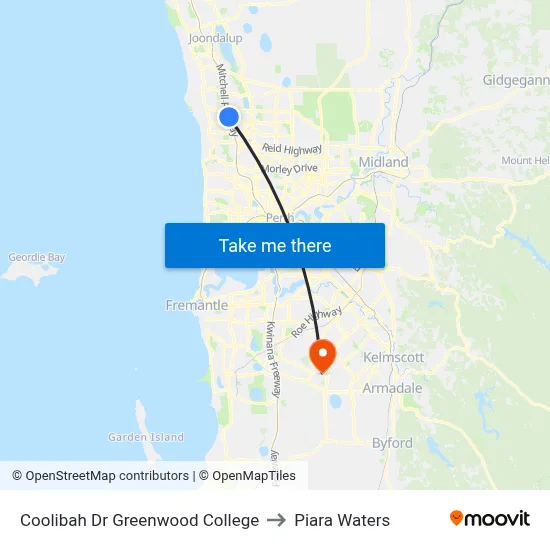 Coolibah Dr Greenwood College to Piara Waters map