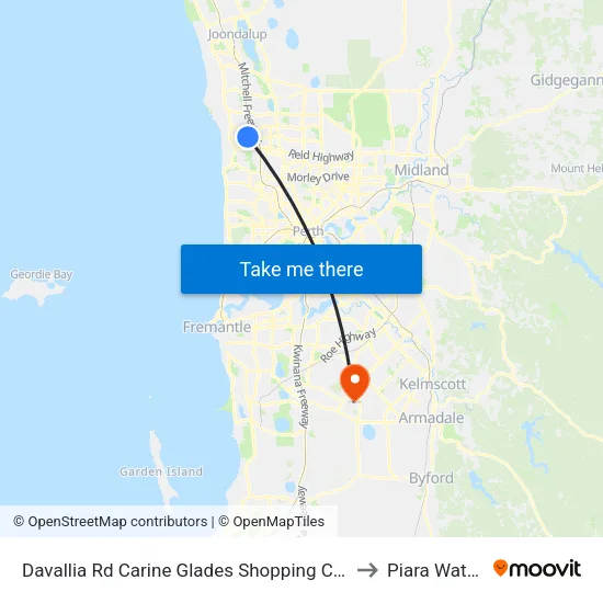 Davallia Rd Carine Glades Shopping Centre to Piara Waters map