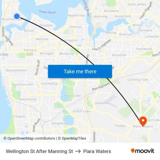 Wellington St After Manning St to Piara Waters map