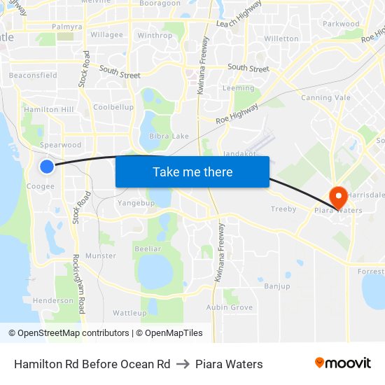 Hamilton Rd Before Ocean Rd to Piara Waters map