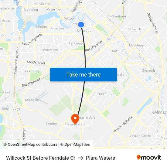 Willcock St Before Ferndale Cr to Piara Waters map