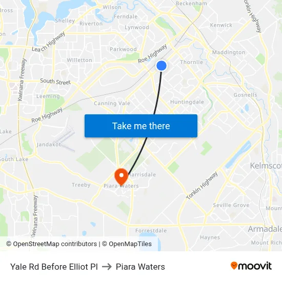 Yale Rd Before Elliot Pl to Piara Waters map