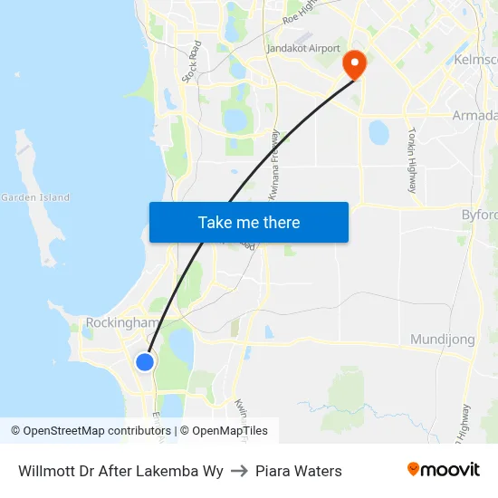 Willmott Dr After Lakemba Wy to Piara Waters map