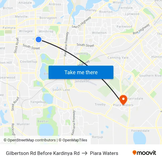 Gilbertson Rd Before Kardinya Rd to Piara Waters map