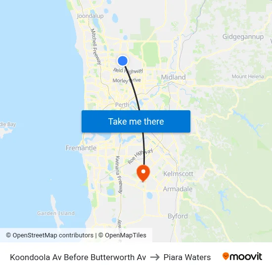 Koondoola Av Before Butterworth Av to Piara Waters map