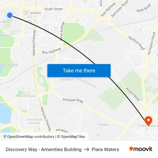 Discovery Way - Amenities Building to Piara Waters map