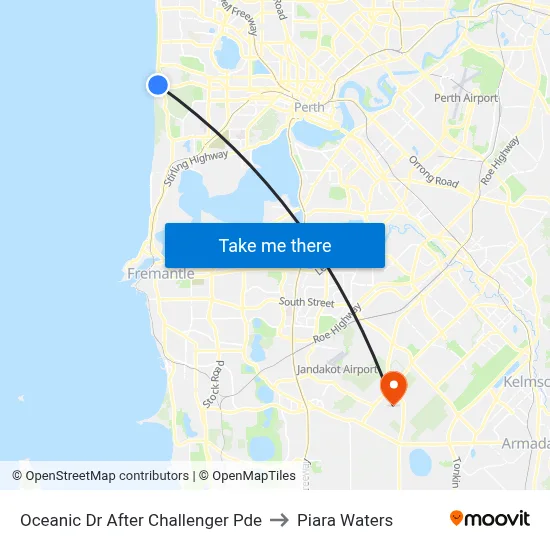 Oceanic Dr After Challenger Pde to Piara Waters map