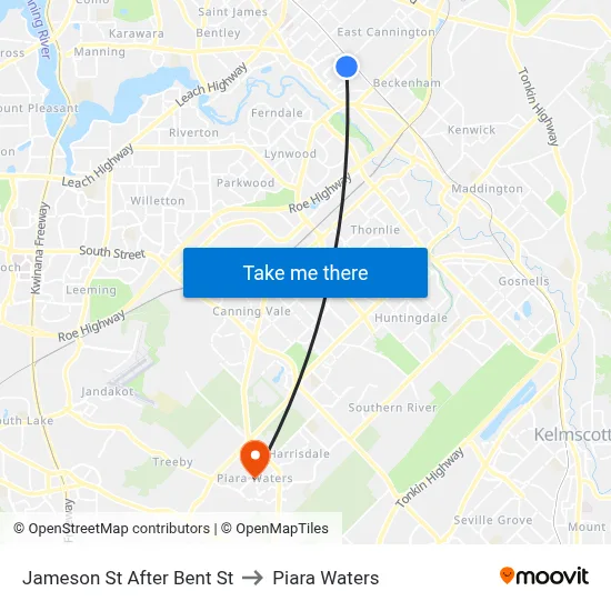 Jameson St After Bent St to Piara Waters map
