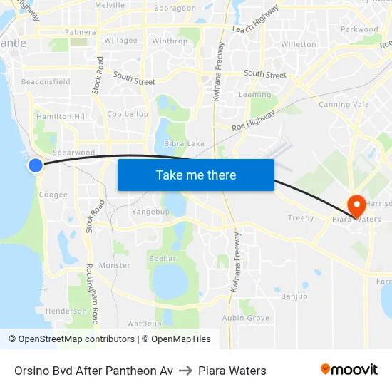 Orsino Bvd After Pantheon Av to Piara Waters map
