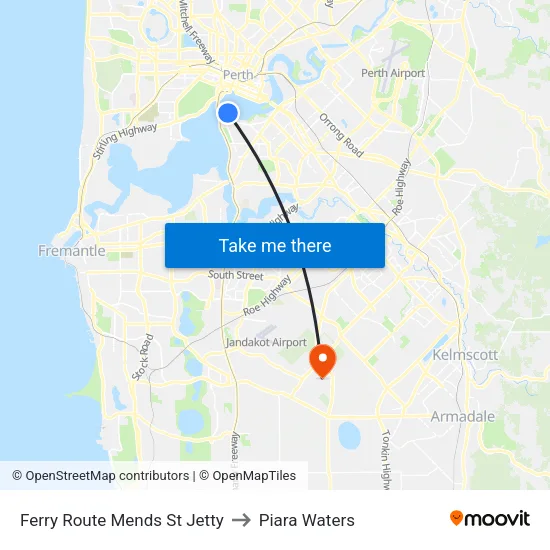 Ferry Route Mends St Jetty to Piara Waters map