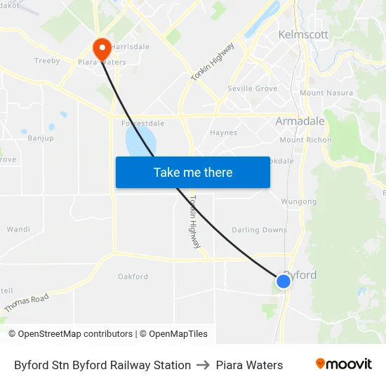 Byford Stn Byford Railway Station to Piara Waters map