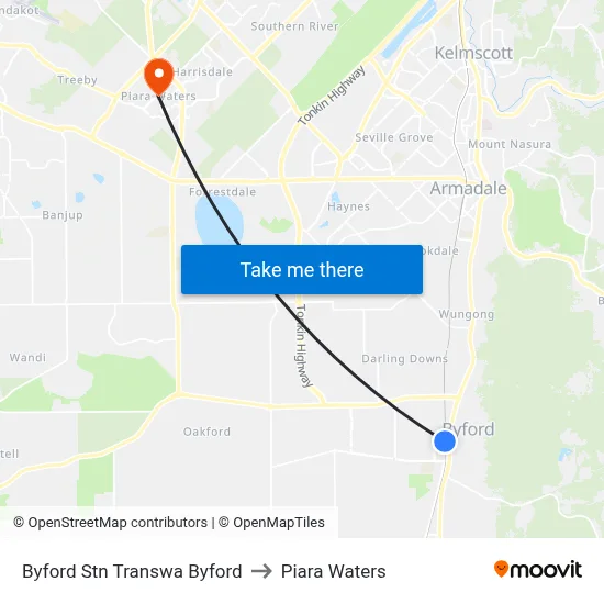 Byford Stn Transwa Byford to Piara Waters map