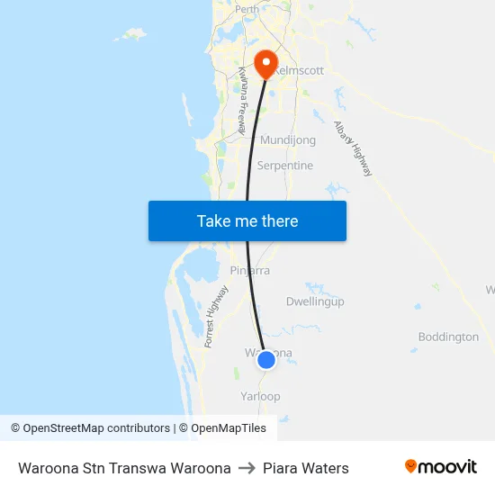 Waroona Stn Transwa Waroona to Piara Waters map