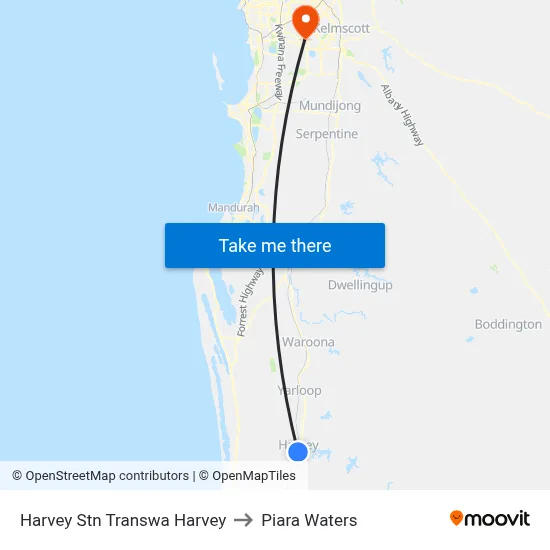 Harvey Stn Transwa Harvey to Piara Waters map
