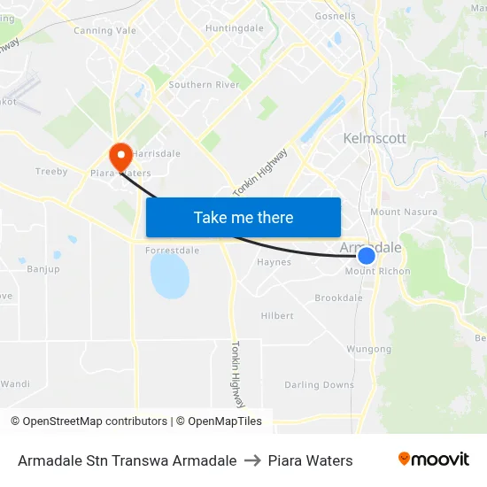 Armadale Stn Transwa Armadale to Piara Waters map