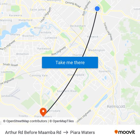 Arthur Rd Before Maamba Rd to Piara Waters map