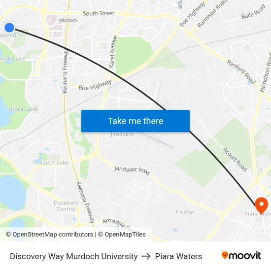 Discovery Way Murdoch University to Piara Waters map