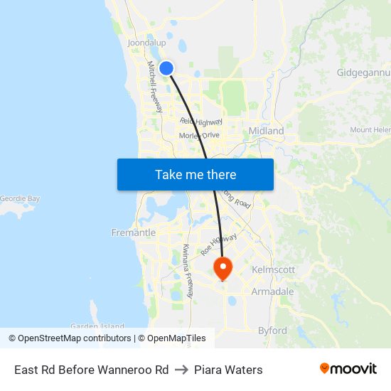 East Rd Before Wanneroo Rd to Piara Waters map