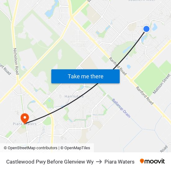 Castlewood Pwy Before Glenview Wy to Piara Waters map