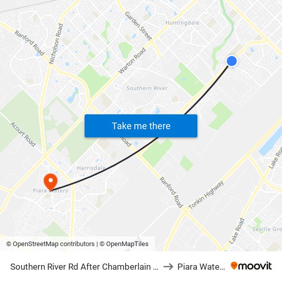 Southern River Rd After Chamberlain St to Piara Waters map