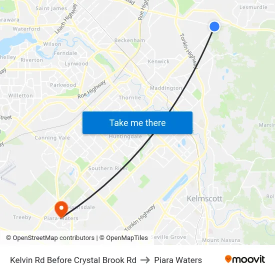 Kelvin Rd Before Crystal Brook Rd to Piara Waters map