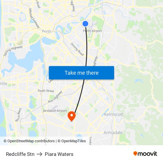 Redcliffe Stn to Piara Waters map