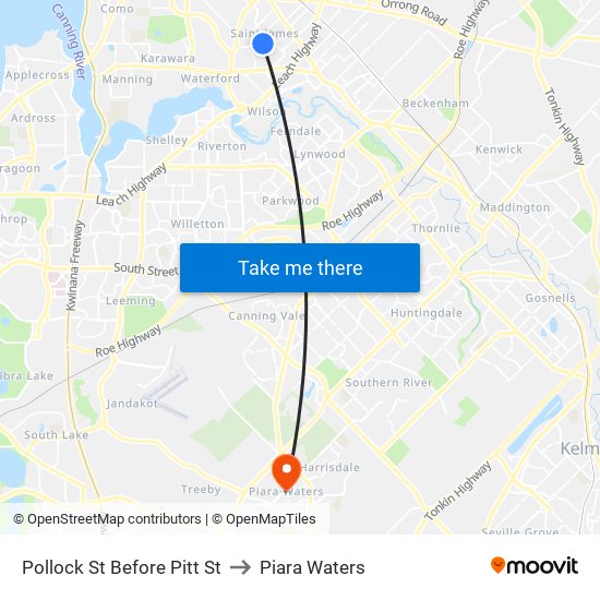 Pollock St Before Pitt St to Piara Waters map